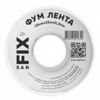 Лента ФУМ 15 м, 19х0.2 мм, фторопласт, 0.3 г/см³, 76/25 мм, Sanfix