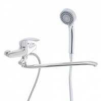 Смеситель для ванны Коралл, плоский излив 40см, душ. набор, картридж 40мм, латунь, хром RAIN