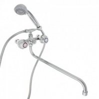 Смеситель для ванны Кварц, круглый излив 40см, керам. кран-буксы 1/2, душ. набор, латунь, хром RAIN