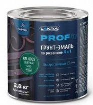 Грунт-эмаль зеленый мох 2,8кг, 4 в 1, по ржавч, быстросохнущ, Лакра PROF IT RAL 6005