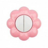 Выключатель двухклавишный KRANZ HAPPY Цветок скрытой установки, белый/розовый