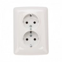 Розетка 2 гнезда С/У, с/з, белая, 16А, керамика, KRANZ,DEA