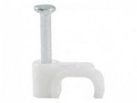 Скоба с гвоздем 7мм 100шт, плоская 1,7х17 мм, белые, для кабеля, в комплект входят гвозди