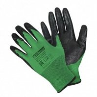 Перчатки ПЭ, нитрил облив, 9 (L), зелен осн, Fiberon, европодвес