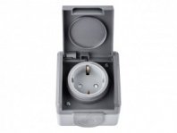 Розетка 1 гнездо О/У, с/з, серая, струезащ., Пралеска Аква, Bylectrica