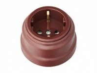 Розетка 1 гнездо О/У, с/з, коричневая, Ретро, BYLECTRICA