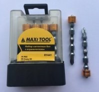 Бита PH2, 65мм, 10шт, двухсторонняя, с ограничителем, магнитная, сталь S2, хром MaxiTool