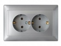 Розетка 2 гнезда С/У, с/з, серебро, Стиль, Bylectrica