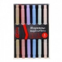 Набор маркеров-выделителей "Альфа", 2-стор, 6 цветов "металлик", након.скош.3мм/круг 1мм, пласт.бокс