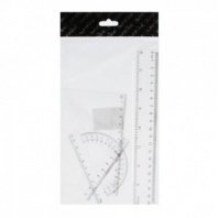 Набор геометрический 4 пр. (линейка 20см, 2 угольника, транспортир) прозрачный, в пакете ClipStudio