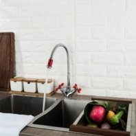 Смеситель для кухни, Frud, гибк излив, с кран-буксой, красн, R43127-10