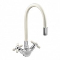 Смеситель для кухни, Juguni, гибк излив, с кран-буксой, бел, 0402.140
