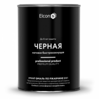 Грунт-эмаль черная 0,8кг, 3 в 1, матовая, по ржавчине, быстросохнущая, ELCON
