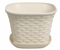 Кашпо д/цветов квадратное Ротанг 4,6л с поддоном (Слон. кость)*14  1645