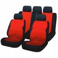 Авточехлы универсальные комфорт плюс 9 пр., MESH, PVC, 3 замка, Airbag, черный/красный NG