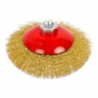 Щетка металл. для УШМ 125мм/М14 тарелка пушистая латунир. проволока, посадочная гайка РемоКолор