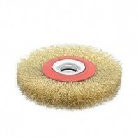 Щетка для точила 125мм, посадка 22,2мм, дисковая пушистая, Радиальная латунированная проволока, Pobedit
