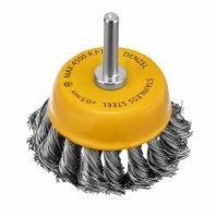 Щетка для дрели 65мм, чашка крученая со шпилькой, нерж. Denzel