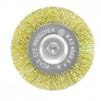 Щетка для дрели 75мм, дисковая пушистая со шпилькой, латунированная проволока Pobedit