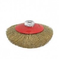 Щетка металл. для УШМ 125мм/М14 тарелка пушистая, латунированная витая проволока, Pobedit