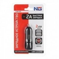 Устройство зарядное автомобильное, 2xUSB, 2A, 12/24В пластик NG