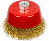 Щетка чашка УШМ 100мм пушистая М14, латунированная витая проволока DERZHI арт. 874605