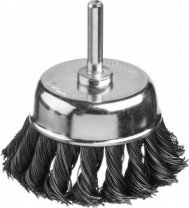 Щетка для дрели 75мм, чашка крученая со шпилькой стальная проволока 0.5 мм, MIRAX(35148-075)