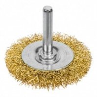 Щетка для дрели 50мм, дисковая пушистая со шпилькой, латунированная стальная проволока РемоКолор
