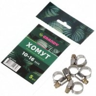 Хомут червячный 10-16мм, 5шт, нерж сталь, инд уп, Grandy