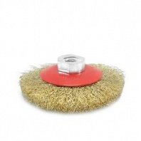 Щетка металл. для УШМ 100мм/М14 тарелка пушистая, латунированная витая проволока, Pobedit