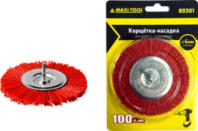 Щетка нейлоновая для дрели 100мм, дисковая пушистая со шпилькой плоская MaxiTool
