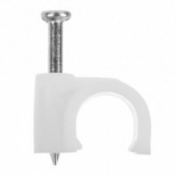 Скоба с гвоздем 9мм 100шт, круглая, 1,9х22мм, белые, для кабеля, в комплект входят гвозди