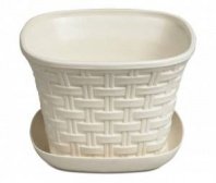 Кашпо д/цветов квадратное Ротанг 1,2л с поддоном (Слон кость)*22  1539