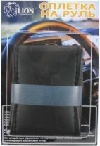 Оплетка на руль M (37-39см) экокожа на шнуровке LION черная гладкая в блистере