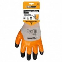 Перчатки ПЭ, нитрил покр, 9 (L), оранжевый, черные, Пчелка, Fiberon