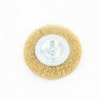 Щетка для дрели 75мм, дисковая пушистая со шпилькой, латунированная мягкая, 0,3мм, Bohrer