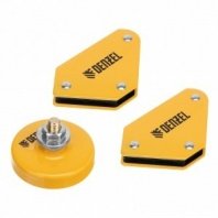 Набор магнитных угольников 2шт, до 4кг, угол 45, 90, 135 и магнитной клеммы "масса"// Denzel