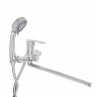 Смеситель для ванны Обсидиан, прямой излив 35см, душ. набор, картридж 35мм, латунь, хром RAIN