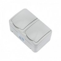 Блок горизонтальный 2 розетки (керамика) Mini OG IP54 с заземлением, о/у, серый KRANZ