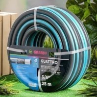 Шланг полив. 4-х слойный 3/4 25м армир., 21 атм, ПВХ, антиторс, всесезон, Grandy, Quattro