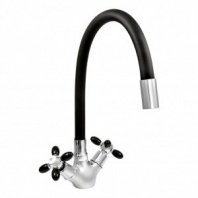 Смеситель для кухни, Juguni, гибк излив, с кран-буксой, чер, 0402.139