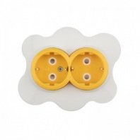 Розетка 2 гнезда С/У, с/з, желтая/белая, Яичница, з/ш, KRANZ HAPPY