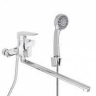 Смеситель для ванны Лазурит, прямой излив 35см, картридж 35мм, с душ. набором, латунь, хром RAIN