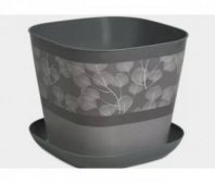 Кашпо д/цветов квадратное Листопад 7,3л с поддоном (Темно-серый)*11 2338