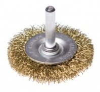 Щетка для дрели 40мм, дисковая пушистая со шпилькой, латунированная стальная проволока РемоКолор