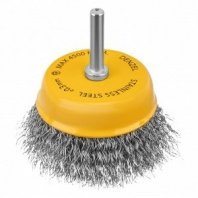 Щетка для дрели 75мм, чашка пушистая со шпилькой, нержавеющая витая проволока, Denzel