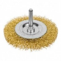 Щетка для дрели 75мм, дисковая пушистая со шпилькой, латунированная стальная проволока, РемоКолор