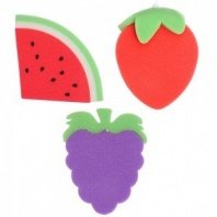 Мочалка "Фрукты", в виде апельсина 12х3см/груши 14х12х3см/яблока 16x12x2,5см, 3 дизайна