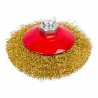 Щетка металл. для УШМ 100мм/М14 тарелка пушистая латунир. стальная проволока,  РемоКолор