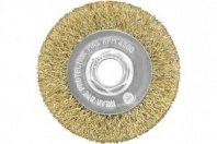 Щетка металл. для УШМ 75мм/М14 дисковая пушистая плоская латунированная витая проволока, Pobedit
